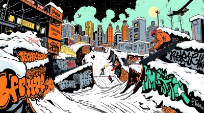 城市雪地滑板公园 城市雪地滑板公园