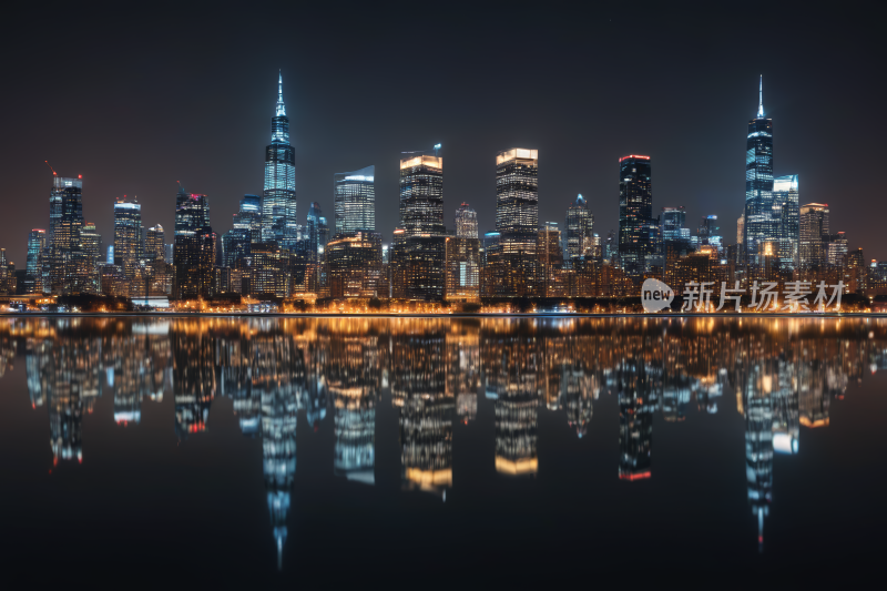 夜晚城市水中倒影的官方照片高清背景图片