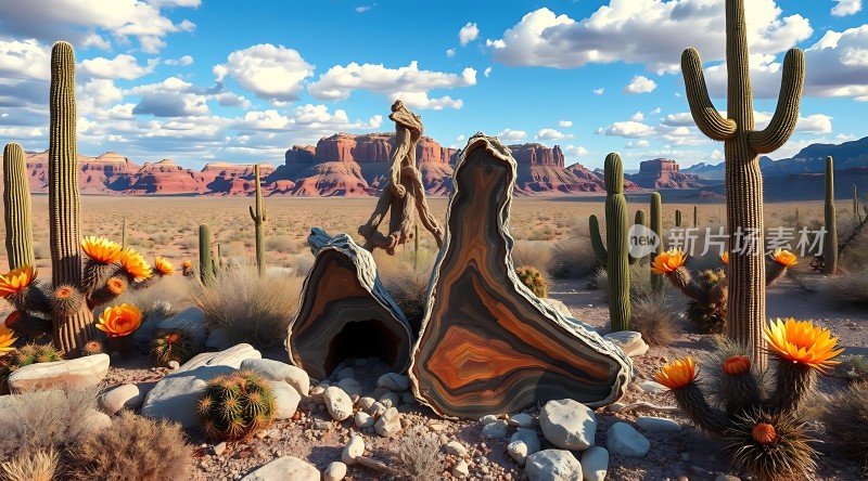 沙漠奇观仙人掌与岩石的自然之美