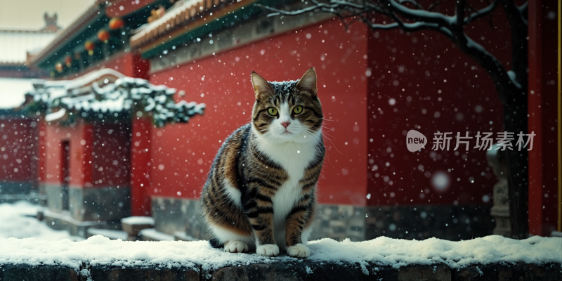 故宫红墙与猫 冬日雪景 中国风