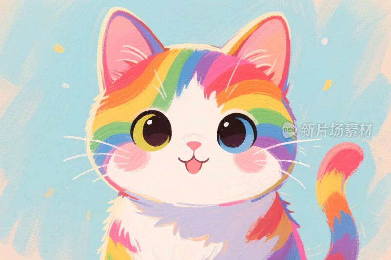 彩虹色可爱猫咪插画
