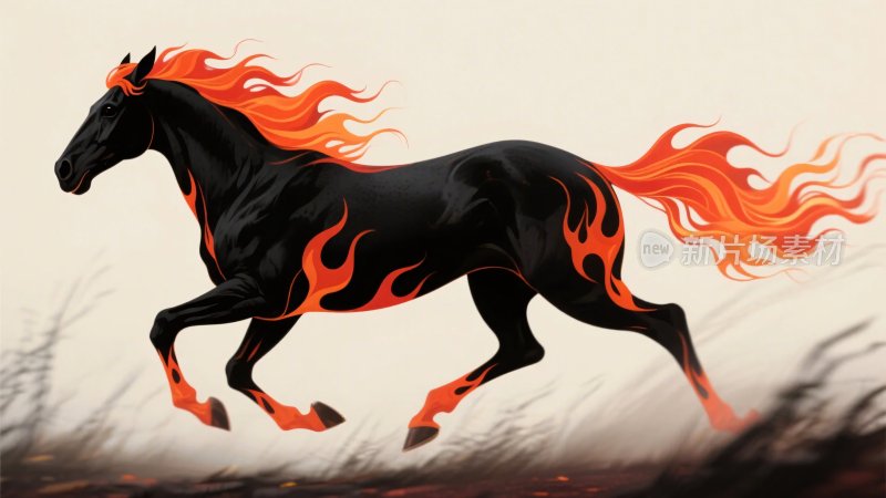 奔跑的火焰骏马插画