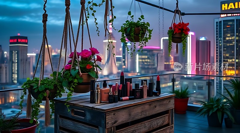 城市夜景下的美丽阳台