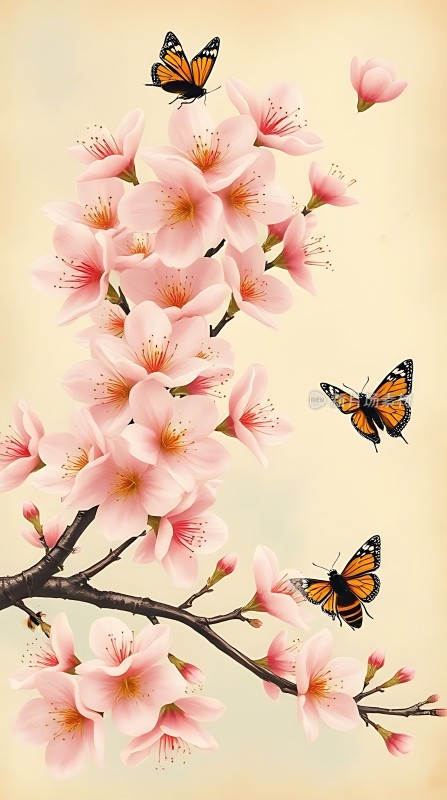 春意盎然蝶舞花间