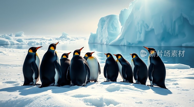 南极企鹅群集雪地