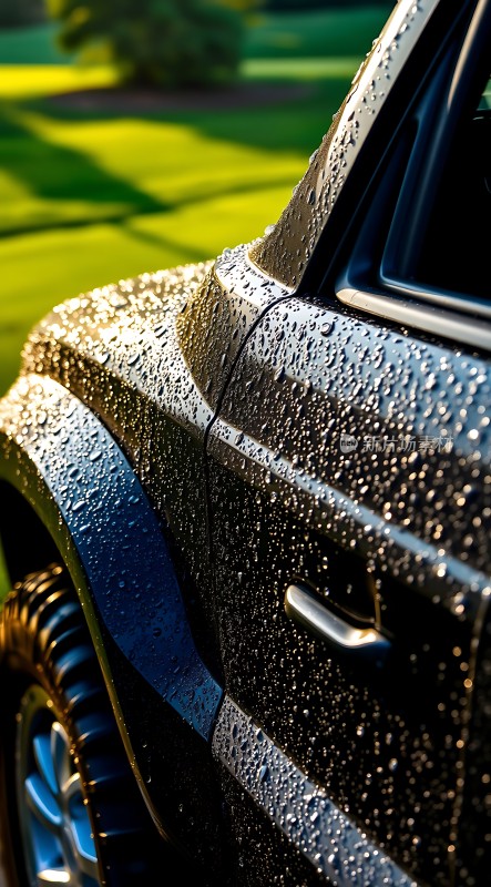 雨后阳光下的豪华汽车