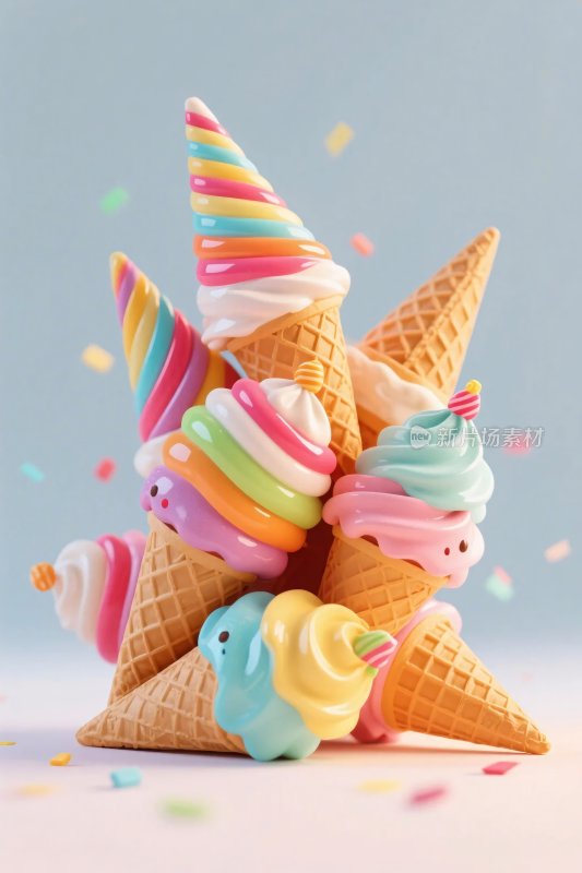 多彩冰淇淋甜筒图