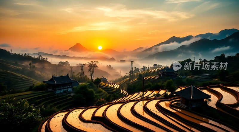 梯田晨曦映山乡