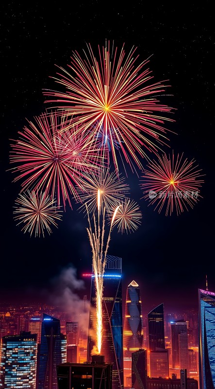 璀璨烟花点亮城市夜空