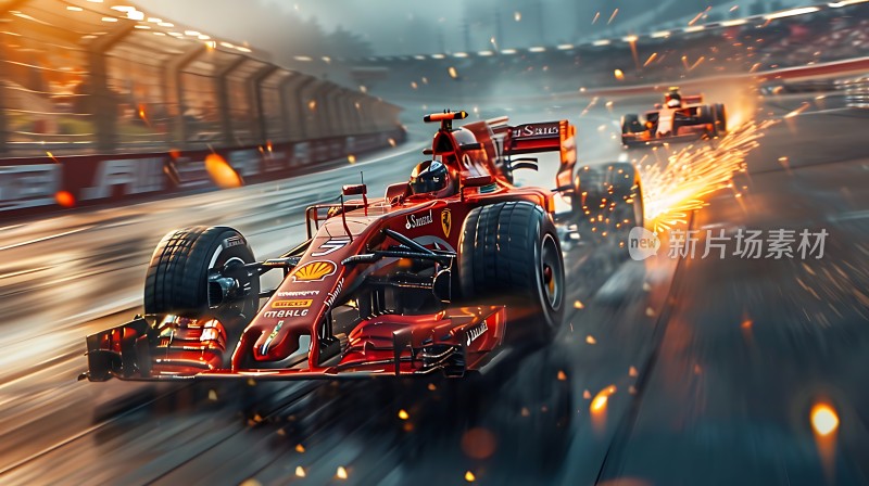 赛道飞驰红色赛车竞速