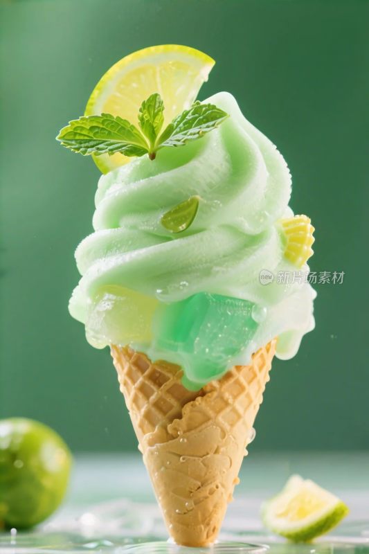 绿色冰淇淋甜筒