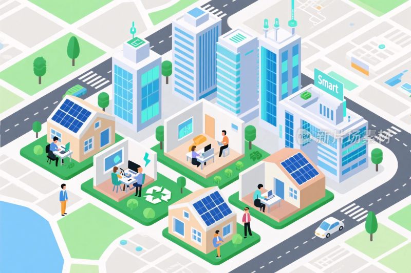 城市社区等距插画