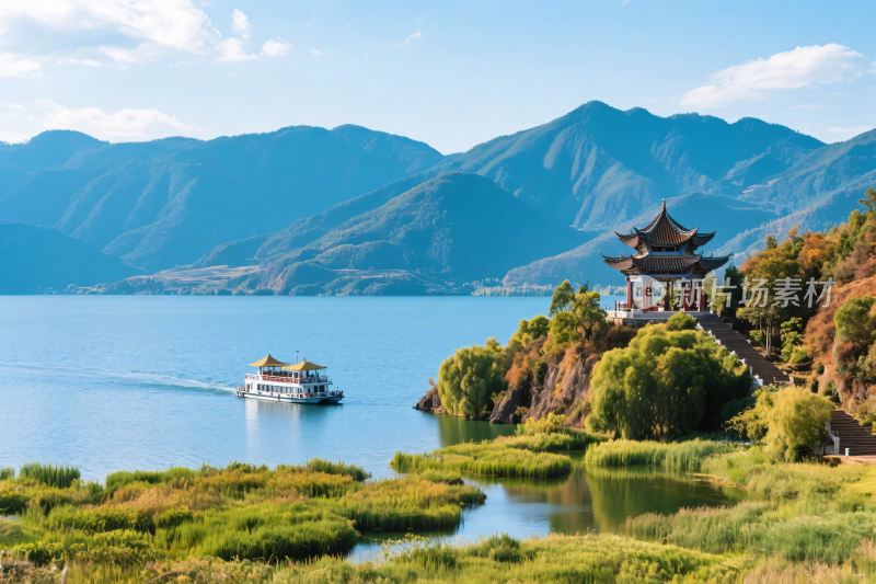 山水古亭湖景风光