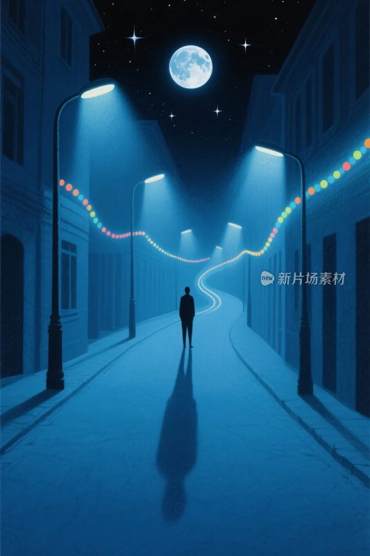 夜晚城市街道插画