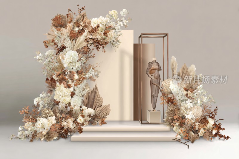 花卉装饰与展示架组合场景