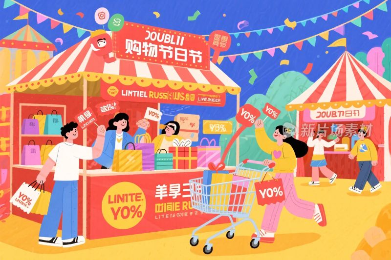 双购物节集市插画
