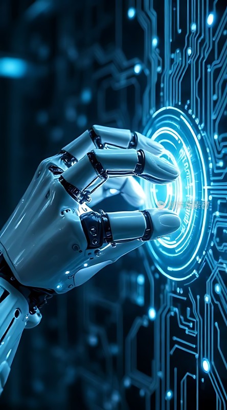 机器人手与科技屏幕互动