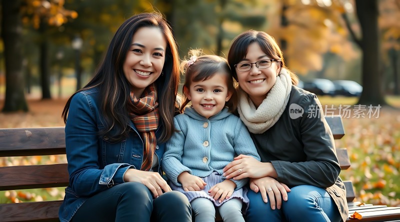 秋日公园温馨家庭照