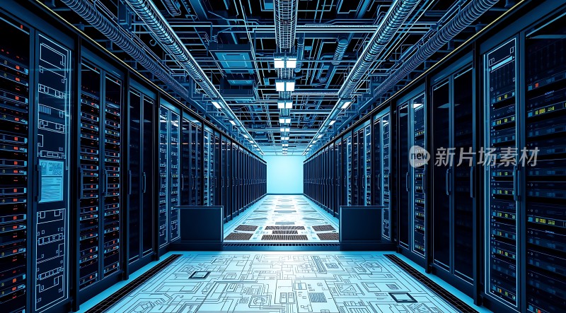 数据中心内部科技感十足的数据中心走廊