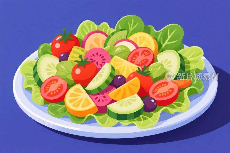 多彩沙拉盘插画