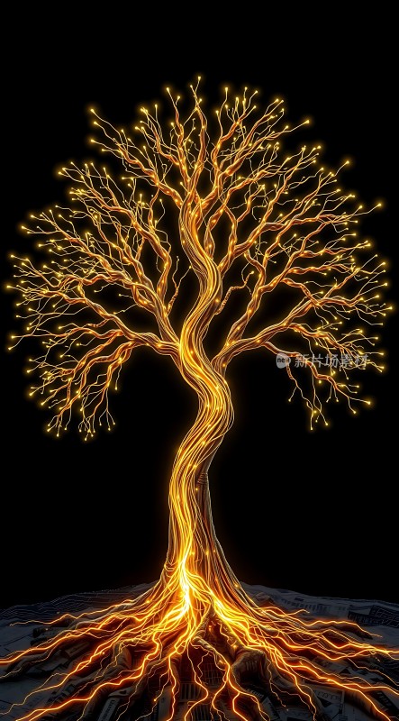 金色树影映照夜空