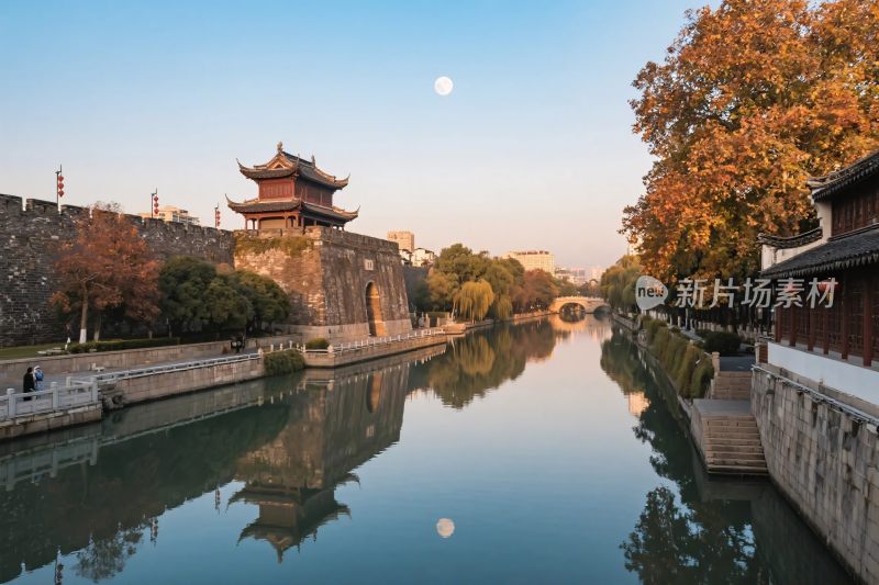 古城水景古建图