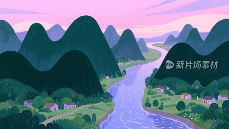 山水田园插画风景