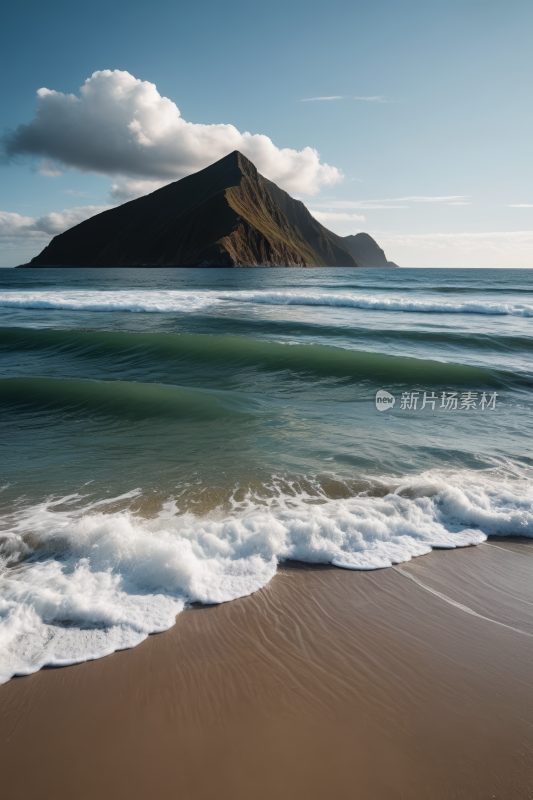 海洋后面一座大高山清风景图片