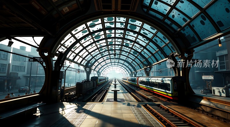 阳光下的现代火车站台