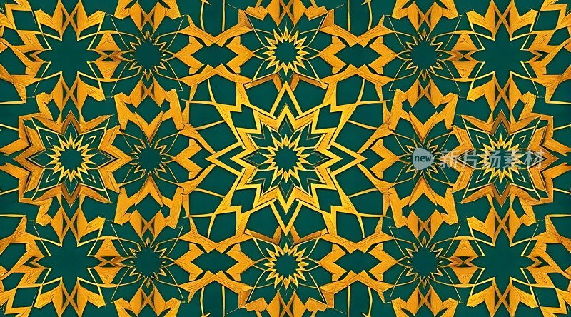 绿色与金色交织的几何图案