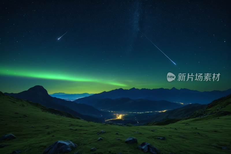 星空夜空一颗流星和一颗流星高清背景图片