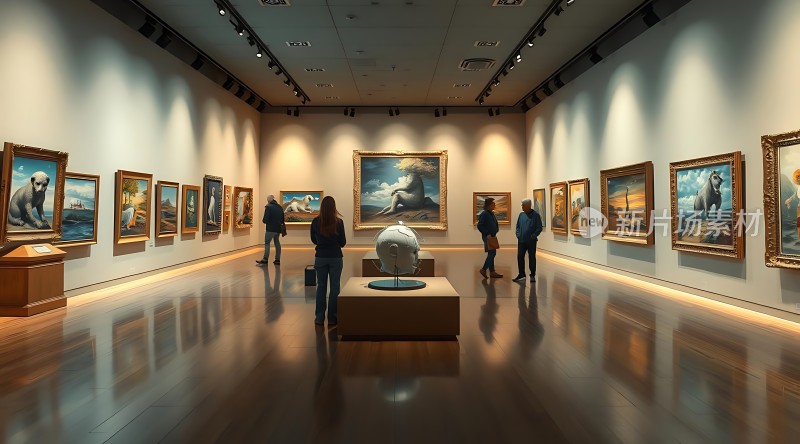 艺术馆内画作与雕塑交相辉映观众驻足欣赏