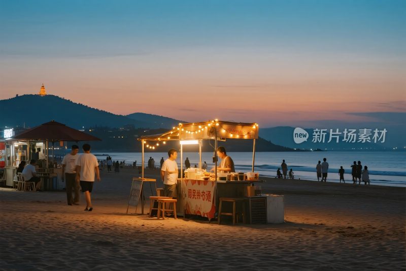 海滩夜市小吃摊场景