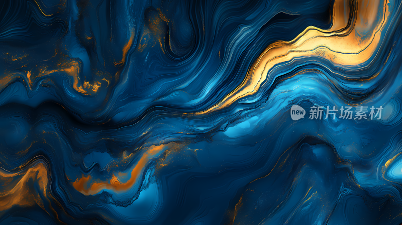 蓝色金色金属鎏金流动的山水艺术漆画纹理