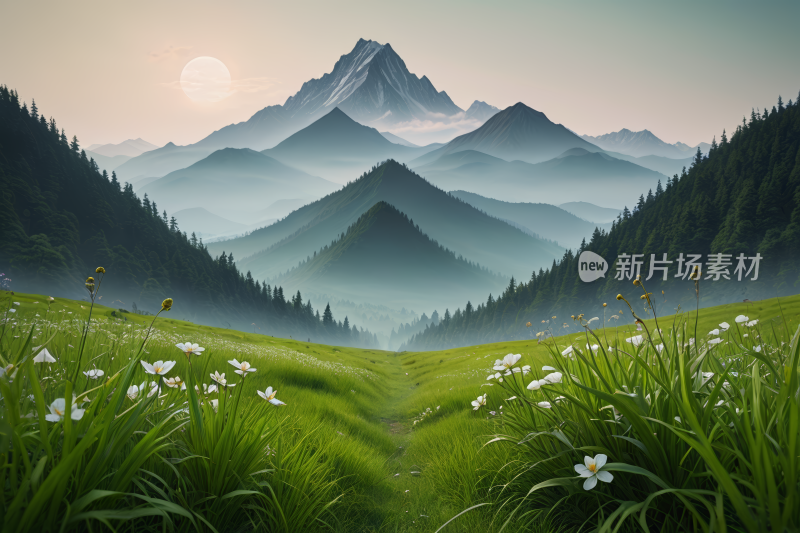 山和草前景是白花高清插图片