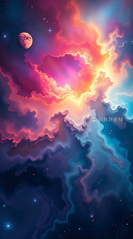 宇宙之韵星云与月球的梦幻交织