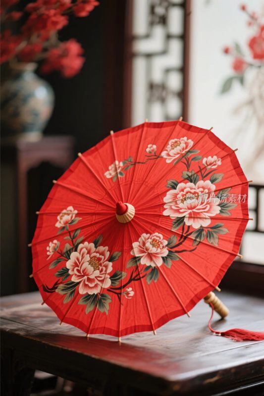 红色传统油纸伞