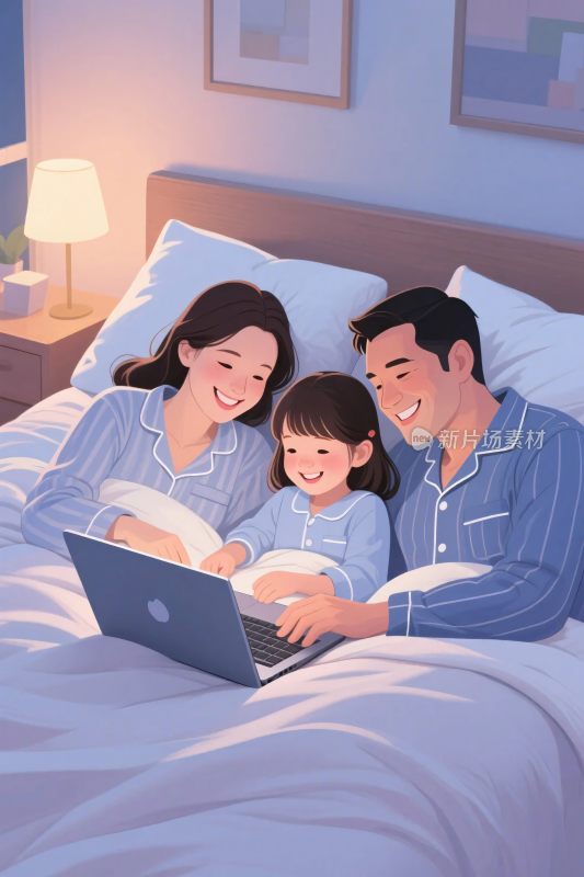 家庭共读温馨插画