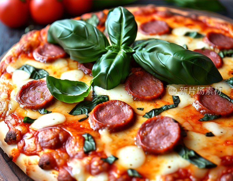 意大利辣香肠披萨特写