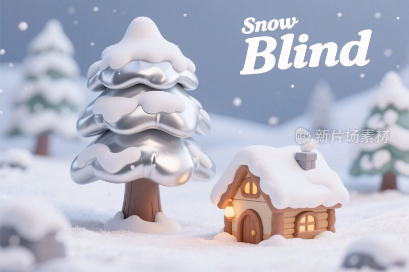 冬季卡通雪景小屋