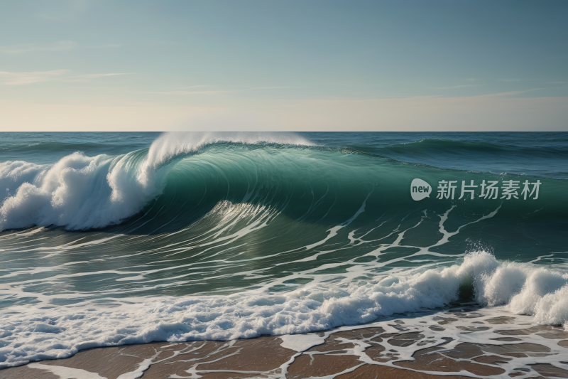 海滩岸边涌来一股巨浪高清风景图片