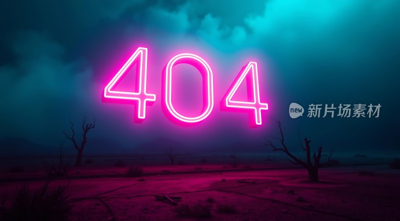 404错误页面霓虹灯数字在荒凉背景中闪耀