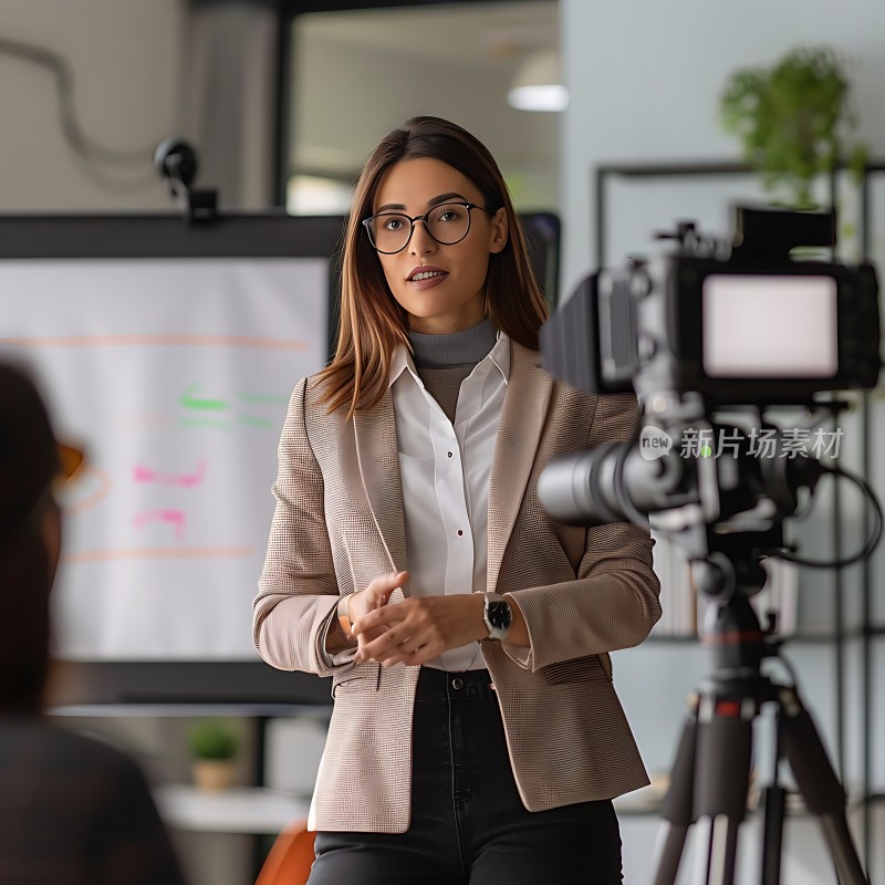 职场女性自信演讲专业摄像机记录精彩瞬间