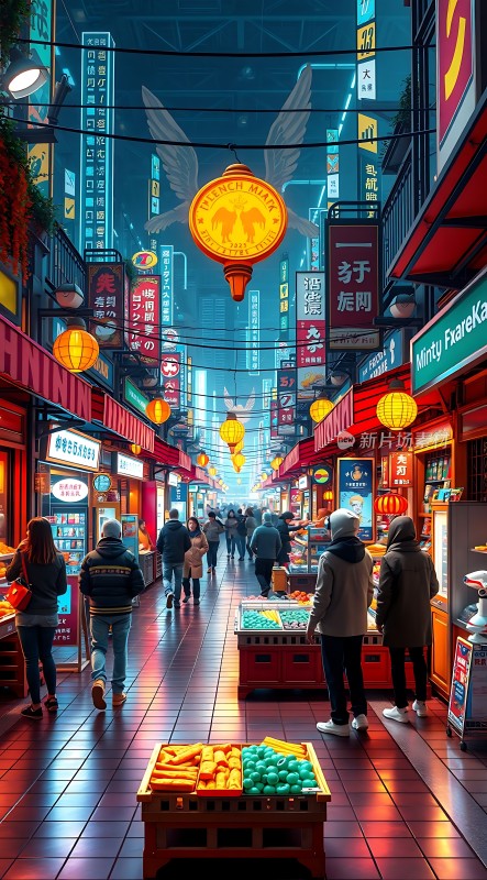 霓虹灯下的繁华夜市热闹非凡