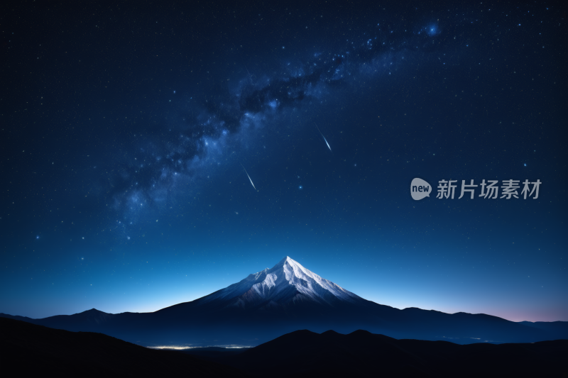 星空夜空一座山和一颗流星高清背景纹理图片