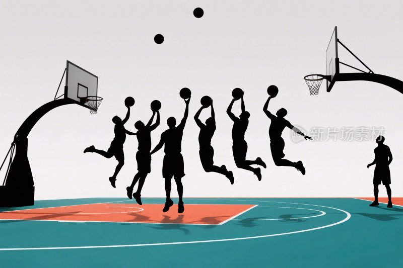 篮球赛剪影插画