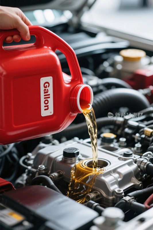 为汽车发动机加注机油场景