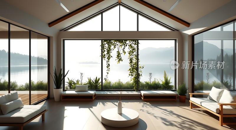 湖畔现代客厅自然风光尽收眼底