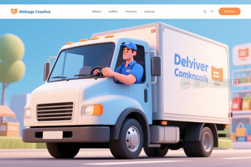 快递送货卡车插画