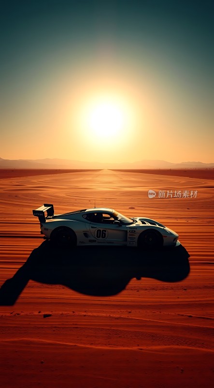 沙漠赛道上的疾驰赛车
